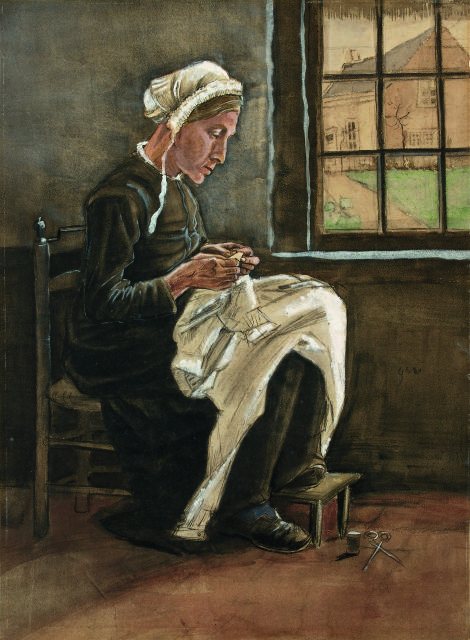 Vincent van Gogh  : Die Näherin beim Fenster - Woman sewing by  ..., Oktober-November 1881 