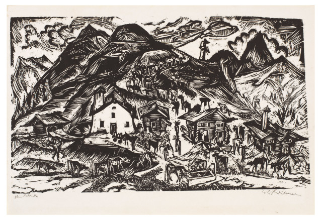 Ernst Ludwig Kirchner : Stafelalp, Gesamtansicht - Alpaufzug, Sommer 1918 