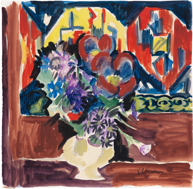 Ernst Ludwig Kirchner  : Blumen in Vase im Wohnzimmer des  ..., Um 1928 