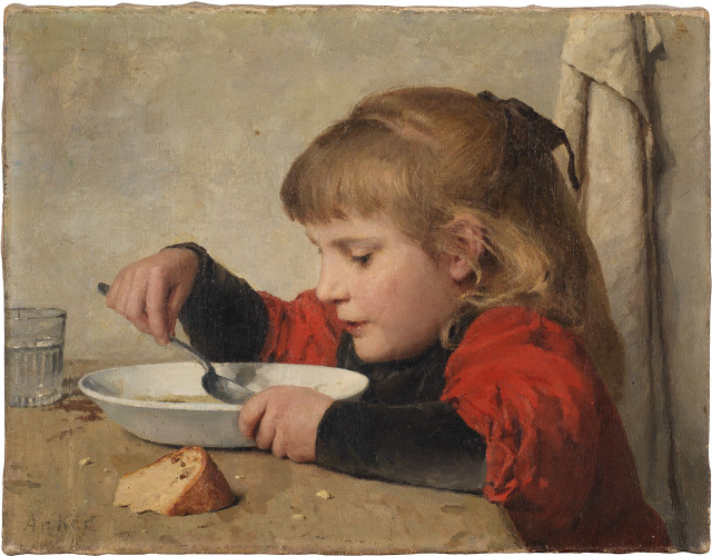 Albert Anker : Suppe essendes Mädchen - Mädeli, 1898