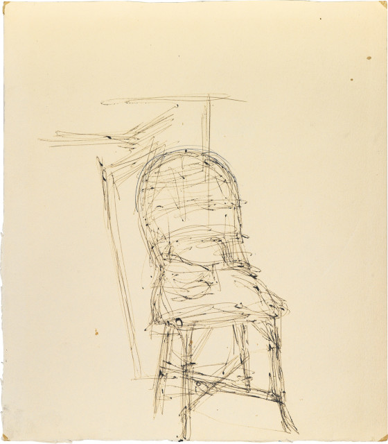 Alberto Giacometti : Chaise dans l'atelier (recto) / Sculpture ..., 1961-1962 