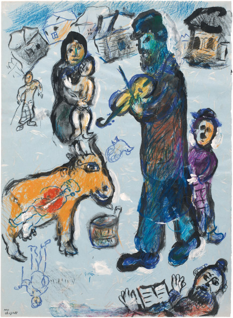 Marc Chagall : Violoniste au village enneigé, 1977 