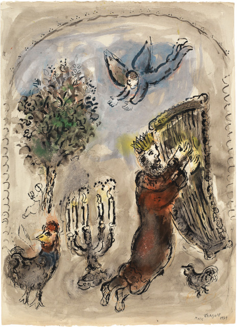 Marc Chagall : David à la harpe et le chandelier, 1979 