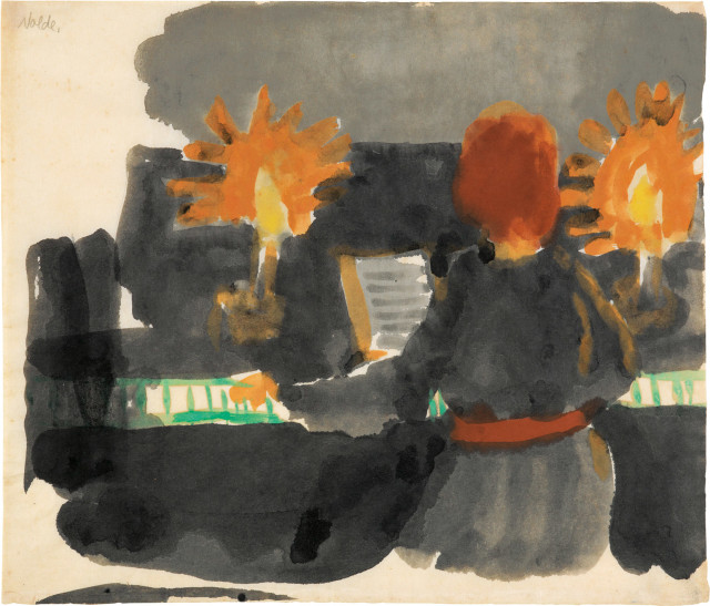 Emil Nolde : Klavierspielerin in Rückenansicht - Ada ..., Vermutlich um 1930 