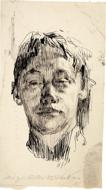 Käthe Kollwitz : Selbstbildnis (bei grossem Arbeitskater), Um 1891-1892, evtl. 1895 