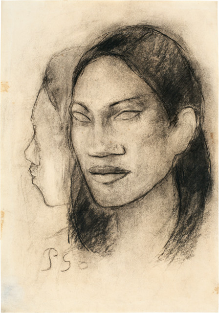 Paul Gauguin  : Tête d'une jeune femme Tahitienne avec un  ..., 1891-1892 