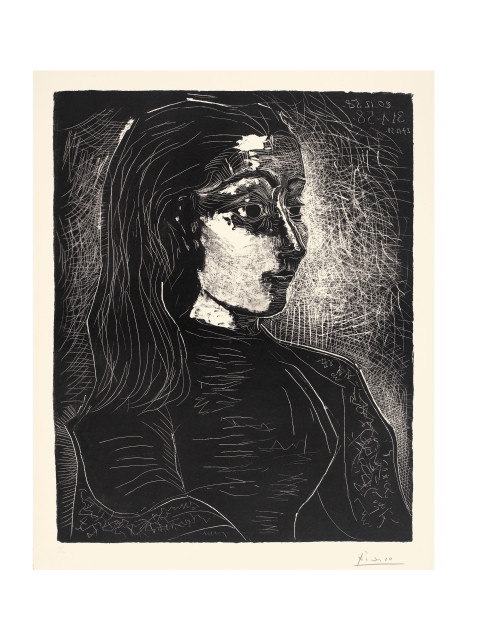 Pablo Picasso : Jacqueline de profil à droite, Cannes, 27. Dezember 1958 