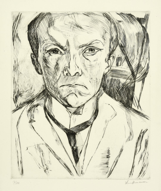Max Beckmann : Selbstbildnis von vorn, im Hintergrund ..., 1918. 