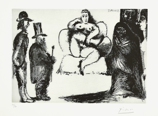Pablo Picasso : Célestine, Maja ou Olympia nue, avec Manet ..., 1968. 