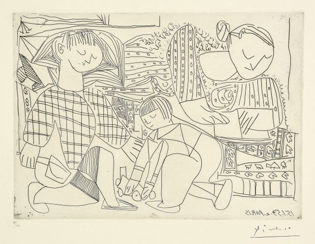 Pablo Picasso : Françoise, Claude, Paloma: La Lecture et ..., Paris, 15. Januar 1953. 