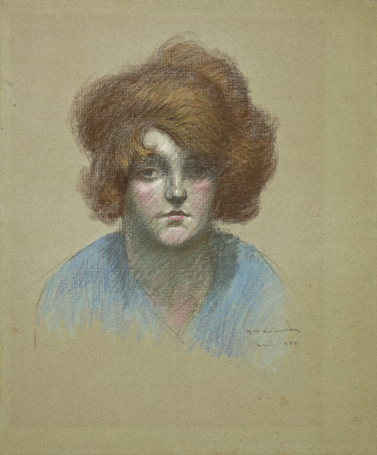 Théophile Steinlen : Porträt einer Dame in blauer Bluse, 1920. 