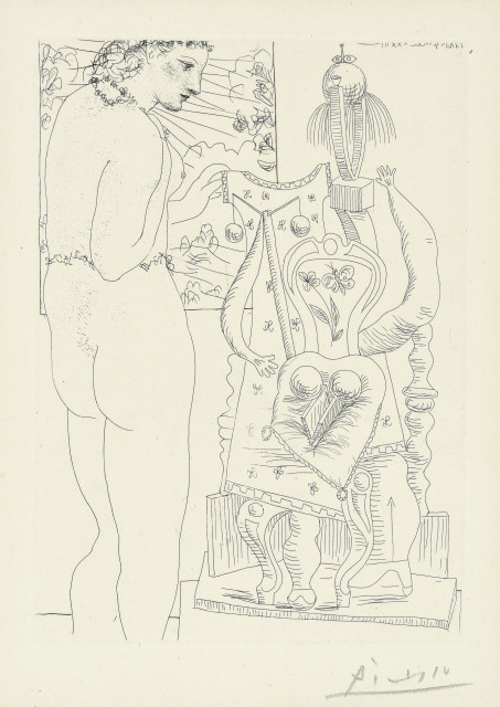 Pablo Picasso  : Marie-Thérèse considérant son effigie  ..., 1933. 
