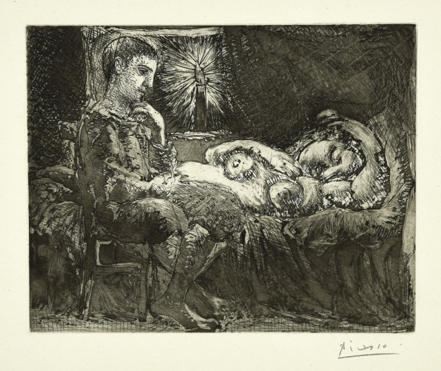 Pablo Picasso  : Garçon pensif veillant une dormeuse à la  ..., 1934. 