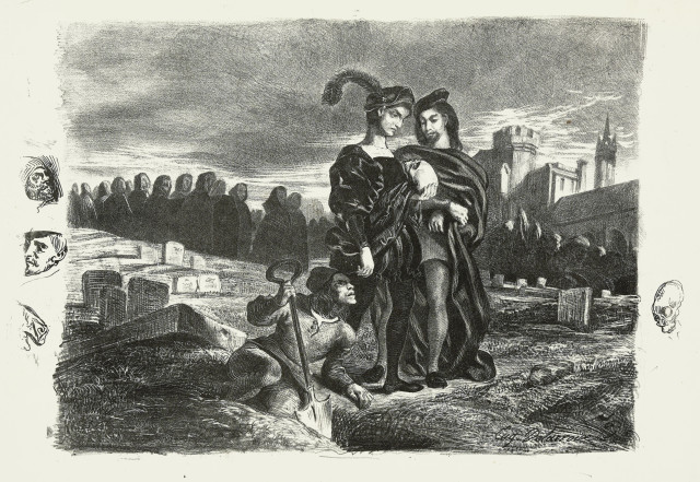 Eugène Delacroix  : Hamlet contemplant le Crâne d'Yorick , 1828. 