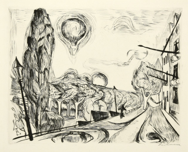 Max Beckmann  : Landschaft mit Ballon , 1918. 