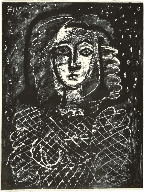 Pablo Picasso : Buste au fond étoilé, 7. April 1949.  