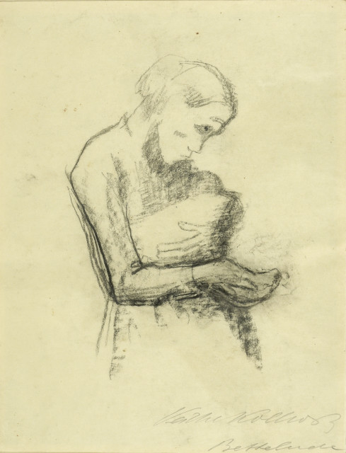 Käthe Kollwitz : Bettelnde - Hockende Frau mit aufgestütztem ..., Nach Timm/Nagel um 1909. Nach der eigenhändigen D 