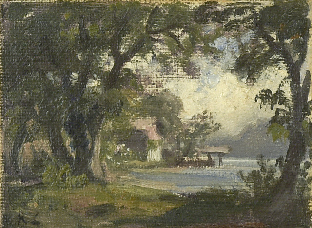 Robert Zünd : Haus an Seeufer, 1850-1860. 