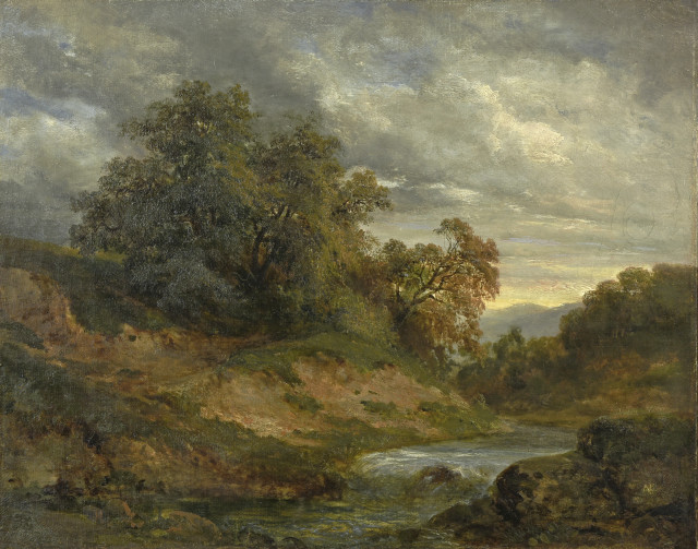 Alexandre Calame : Arbres au bord d'une rivière, Um 1860. 