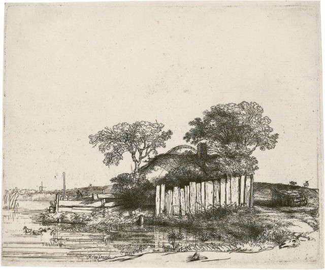 Rembrandt Harmensz. van Rijn : Die Hütte bei dem Plankenzaun, 1648 
