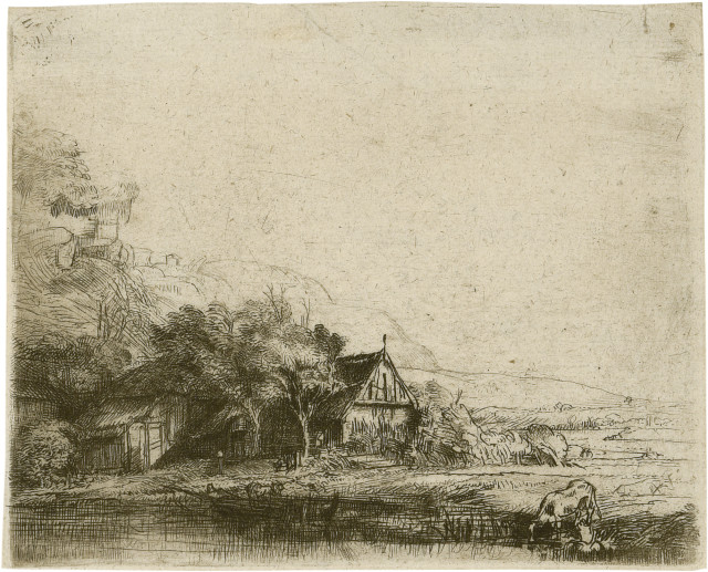 Rembrandt Harmensz. van Rijn : Die Landschaft mit der saufenden Kuh, Um 1650 