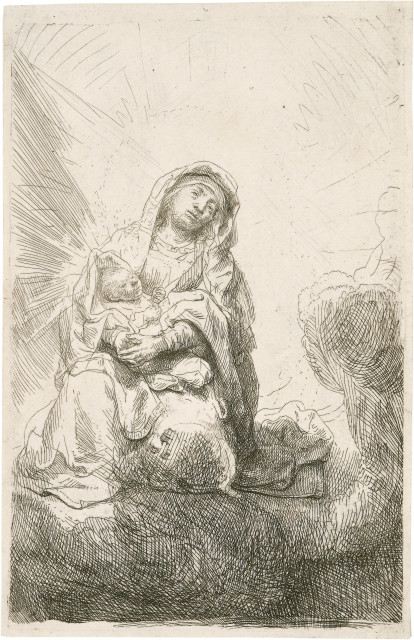 Rembrandt Harmensz. van Rijn  : Maria mit dem Christkind in den Wolken , 1641 