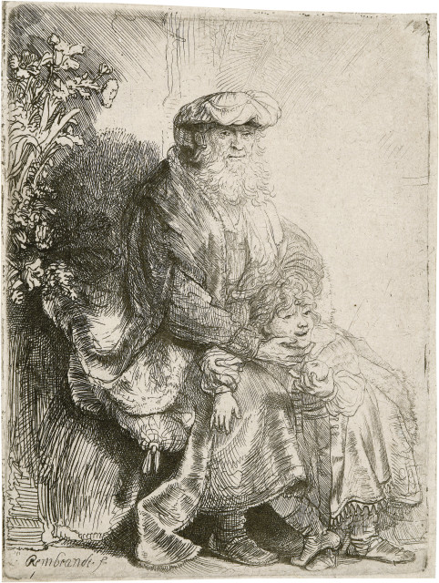 Rembrandt Harmensz. van Rijn  : Abraham Isaak liebkosend , Um 1637 