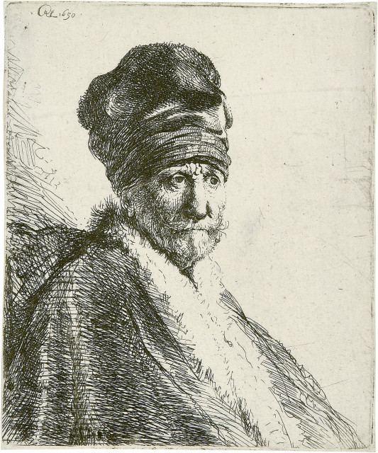Rembrandt Harmensz. van Rijn  : Mann mit turbanartiger Mütze und  ..., 1630 