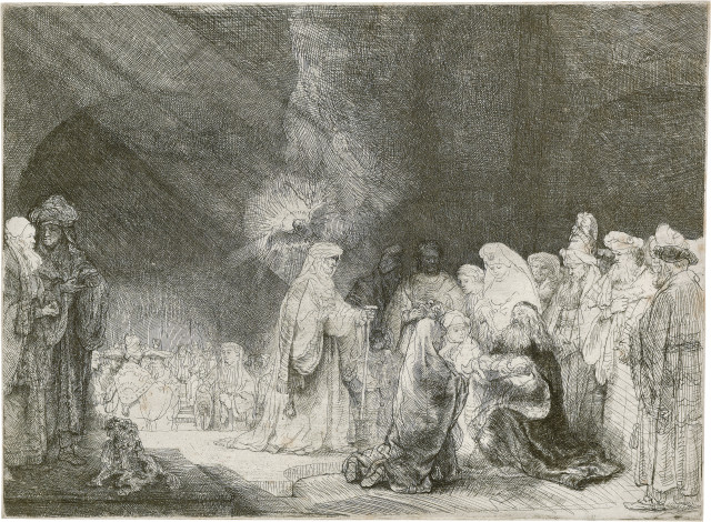 Rembrandt Harmensz. van Rijn : Die Darstellung im Tempel, im Breitformat, Um 1640 