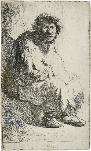 Rembrandt Harmensz. van Rijn : Auf einer Bank sitzender Bettler, 1630 