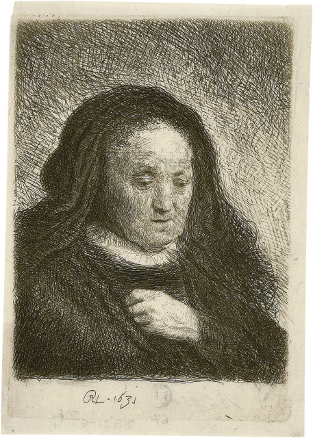 Rembrandt Harmensz. van Rijn  : Rembrandts Mutter, mit der Hand auf der  ..., 1631 