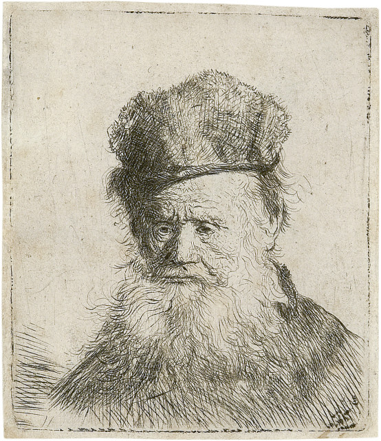 Rembrandt Harmensz. van Rijn : Bärtiger Greis mit Pelzmütze, Um 1631 