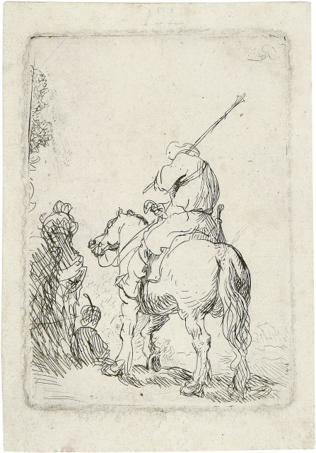 Rembrandt Harmensz. van Rijn : Der Reiter - Soldat mit Turban auf einem ..., Um 1629 