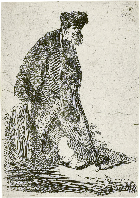Rembrandt Harmensz. van Rijn : Bärtiger Mann, an einen Erdhügel gelehnt, ..., Um 1630 
