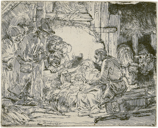 Rembrandt Harmensz. van Rijn : Die Anbetung der Hirten mit der Lampe, Um 1654 