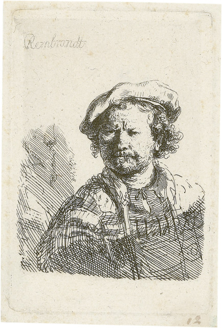 Rembrandt Harmensz. van Rijn : Selbstbildnis mit der flachen Kappe und ..., Um 1642 