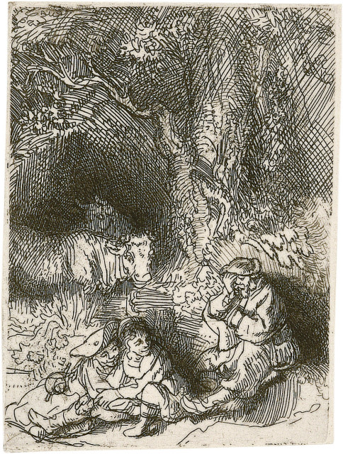 Rembrandt Harmensz. van Rijn  : Das Pärchen und der schlafende Hirt , Um 1644 