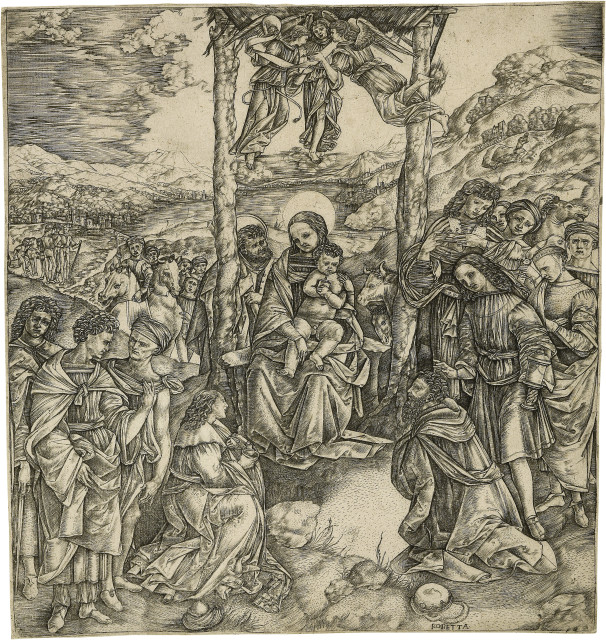 Cristofano Robetta (Cristofano di Michele Martini) : Die Anbetung der Heiligen Drei Könige, Um 1502 