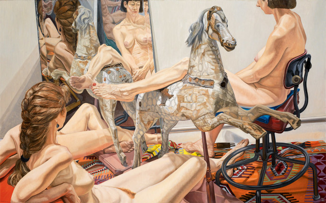 Philip Pearlstein  : Nudes with Hobby Horse and Mirror , 1989 
