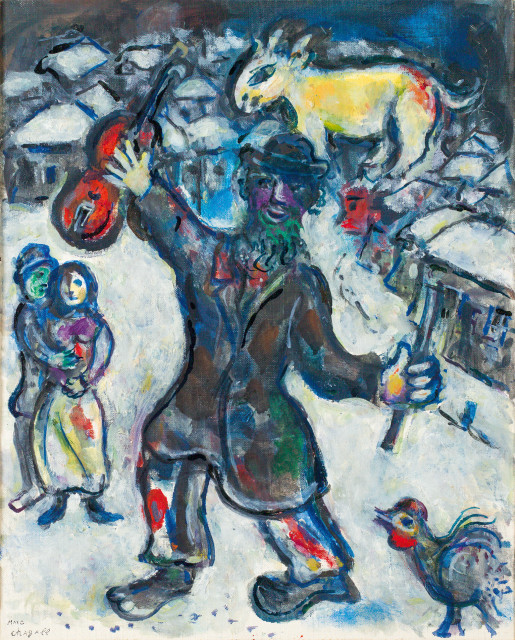 Marc Chagall : Le violoniste au village enneigé, 1973 