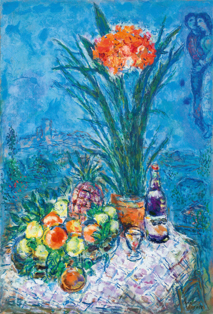 Marc Chagall : Nature morte à l'ananas et à la bouteille �..., 1972 