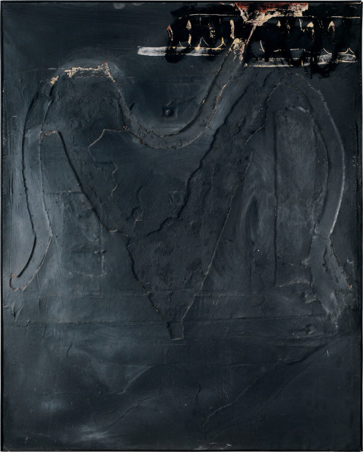 Antoni Tàpies  : Monochrome gris au signe noir supérieur , 1960 
