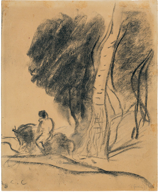 Camille Corot  : Cavalier passant dans un chemin creux au  ..., Um 1855 