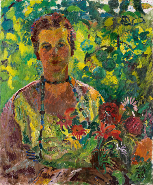 Cuno Amiet : Anna Amiet im Blumengarten auf der Oschwand, 1928 