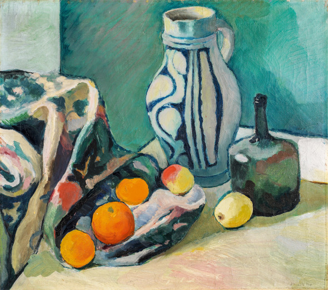 August Macke  : Stillleben mit grauem Krug und Orangen , 1910 