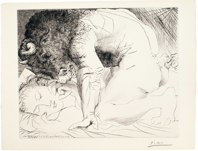 Pablo Picasso  : Minotaure caressant du mufle la main d'une  ..., 1933 