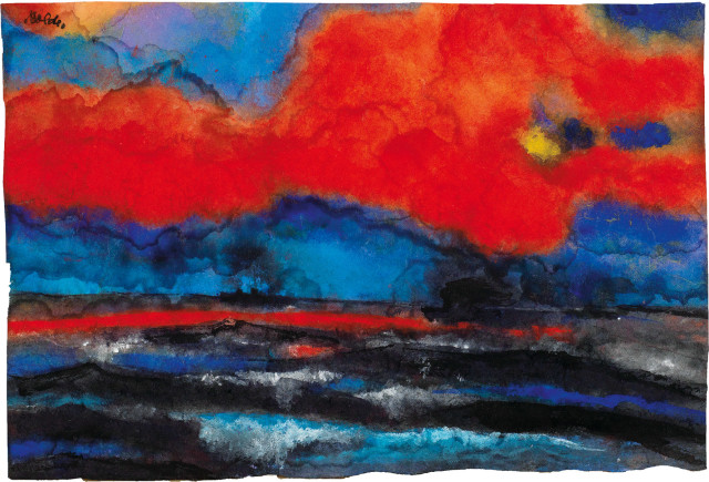 Emil Nolde : Abendmeer mit Dampfern unter rotem ..., 1945 