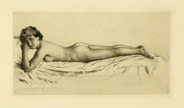 Karl Stauffer-Bern : Liegender weiblicher Akt, 1886 