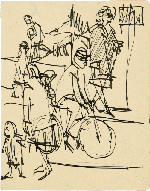 Ernst Ludwig Kirchner  : Strassenszene mit Fahrradfahrer , Um 1921 