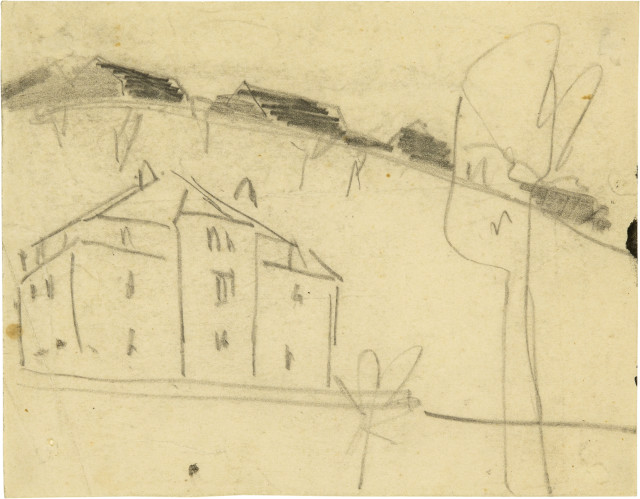 Ernst Ludwig Kirchner : Skizze eines Hauses im Park, Um 1910 